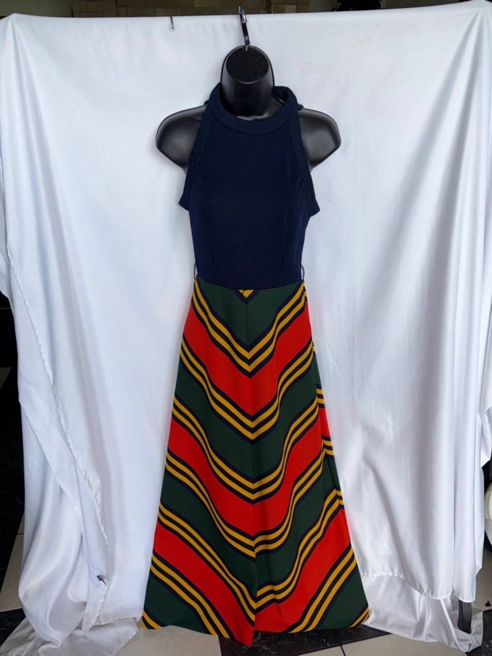 Vtg 60's Jonathan Logan Retro Ribbed Sleeveless High Neck Maxi Dress